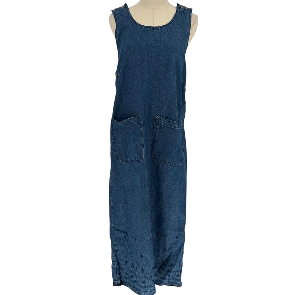 Vintage Premier International‎ Denim Jumper Dress Blue Embroidered Cotton S